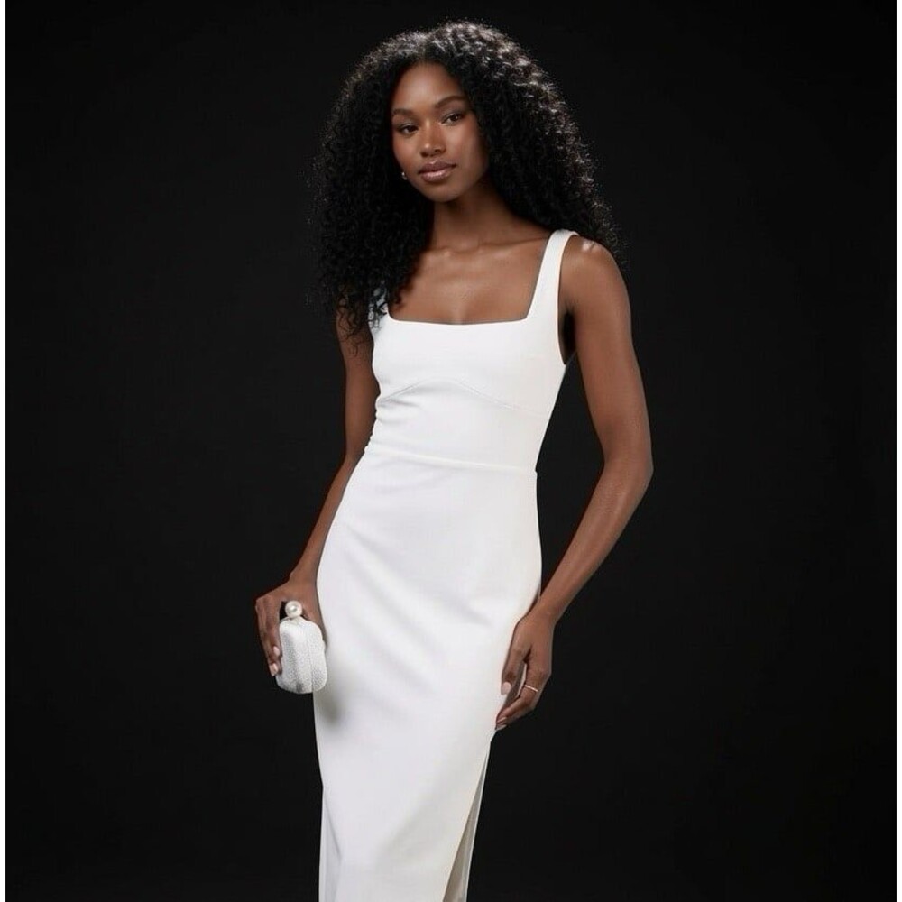 Lulus Vibrant Allure White Square Neck Sleeveless Bodycon Midi Dress XS NWT